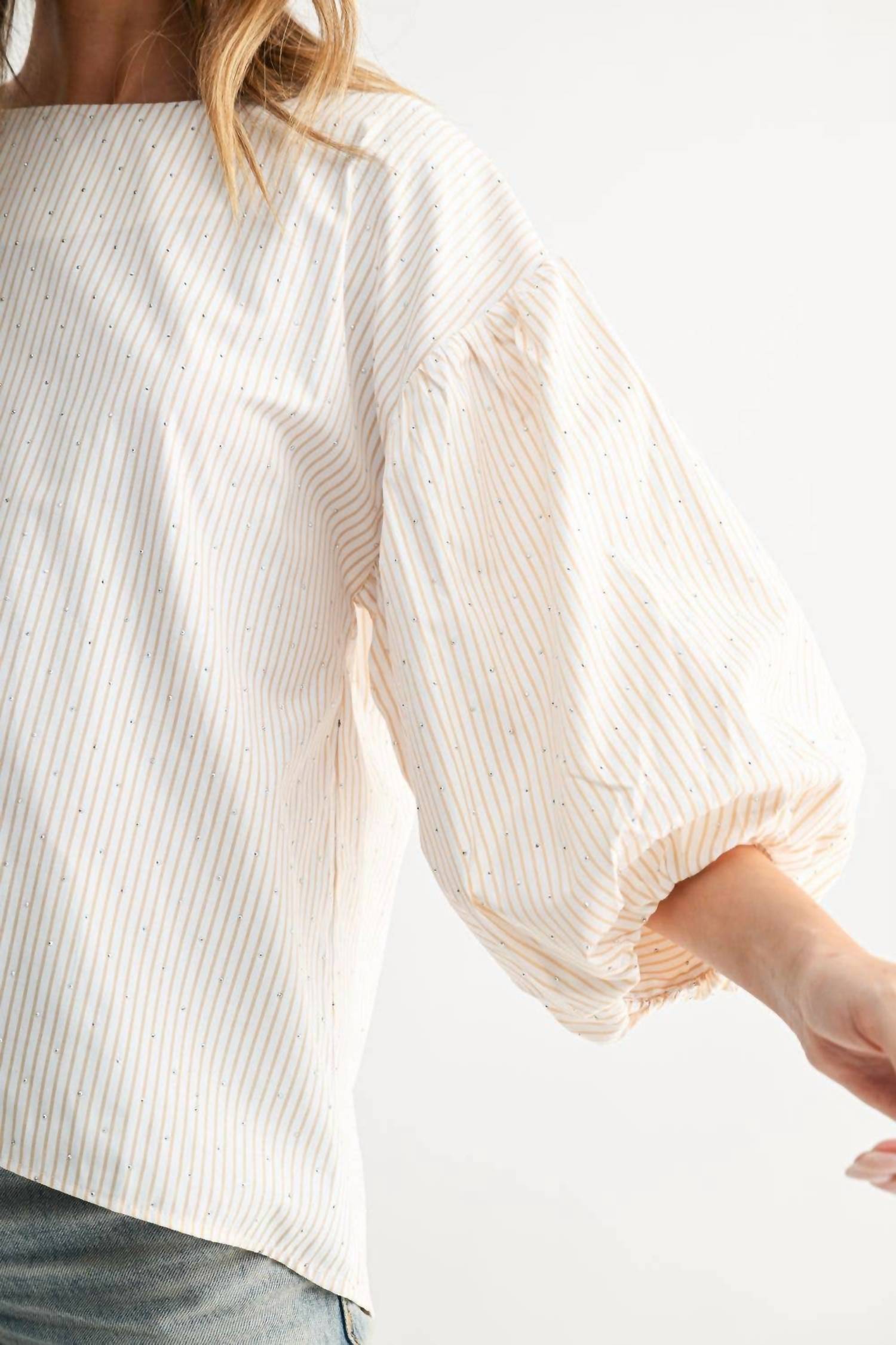 Joh Jerra Striped Woven Cotton Poplin Top in khaki - women's blouse - view 6