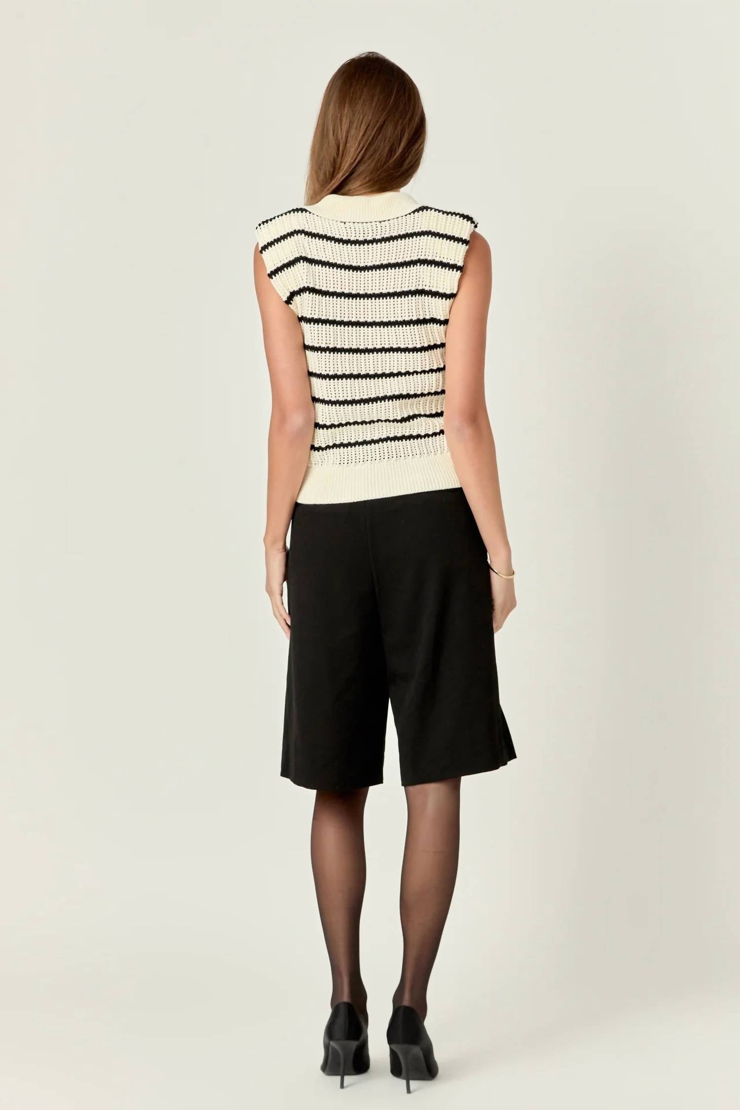English Factory - Collared Cream & Black Striped Sweater