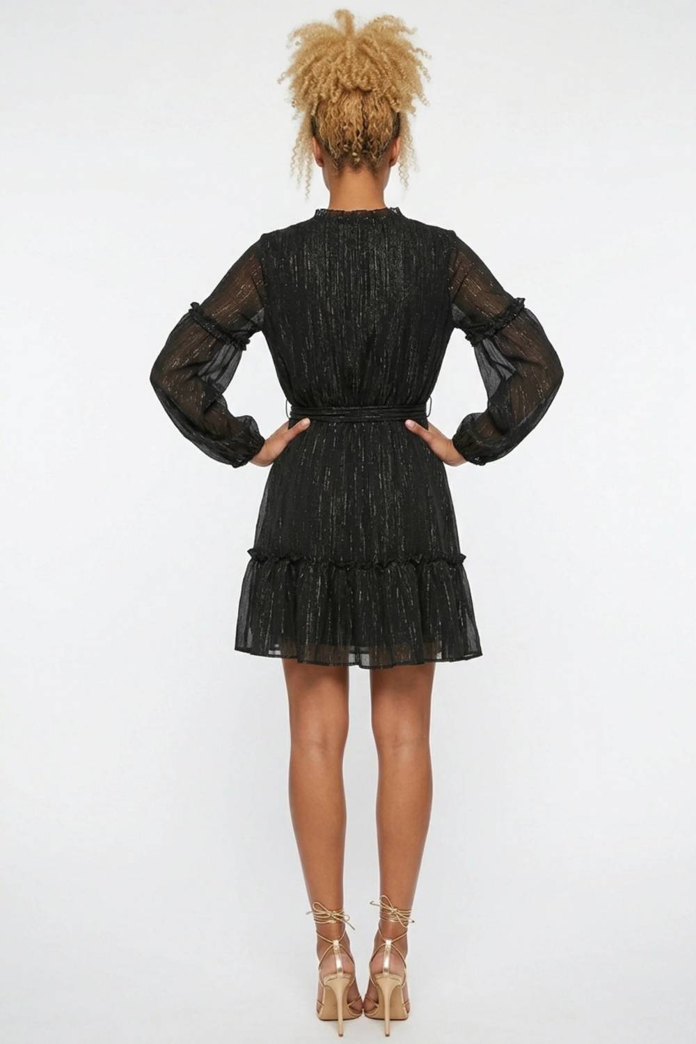 Laundry By Shelli Segal - Metallic Chiffon Short Ruffle Hem Dress