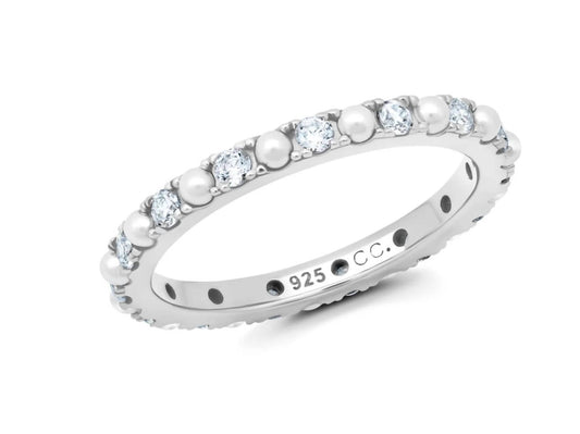 Crislu - Women's Small Pearl And Round Brilliant Cut Eternity Ring