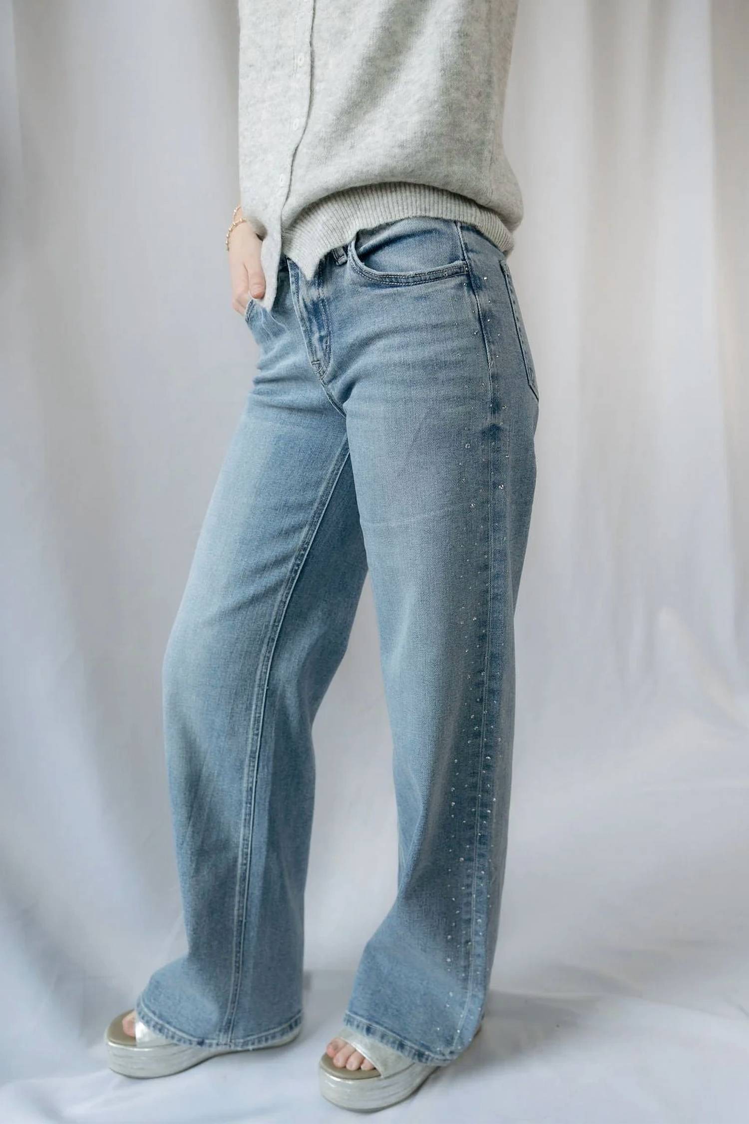 Flying Monkey - Nyc Stone Embellished Wide Leg Pants