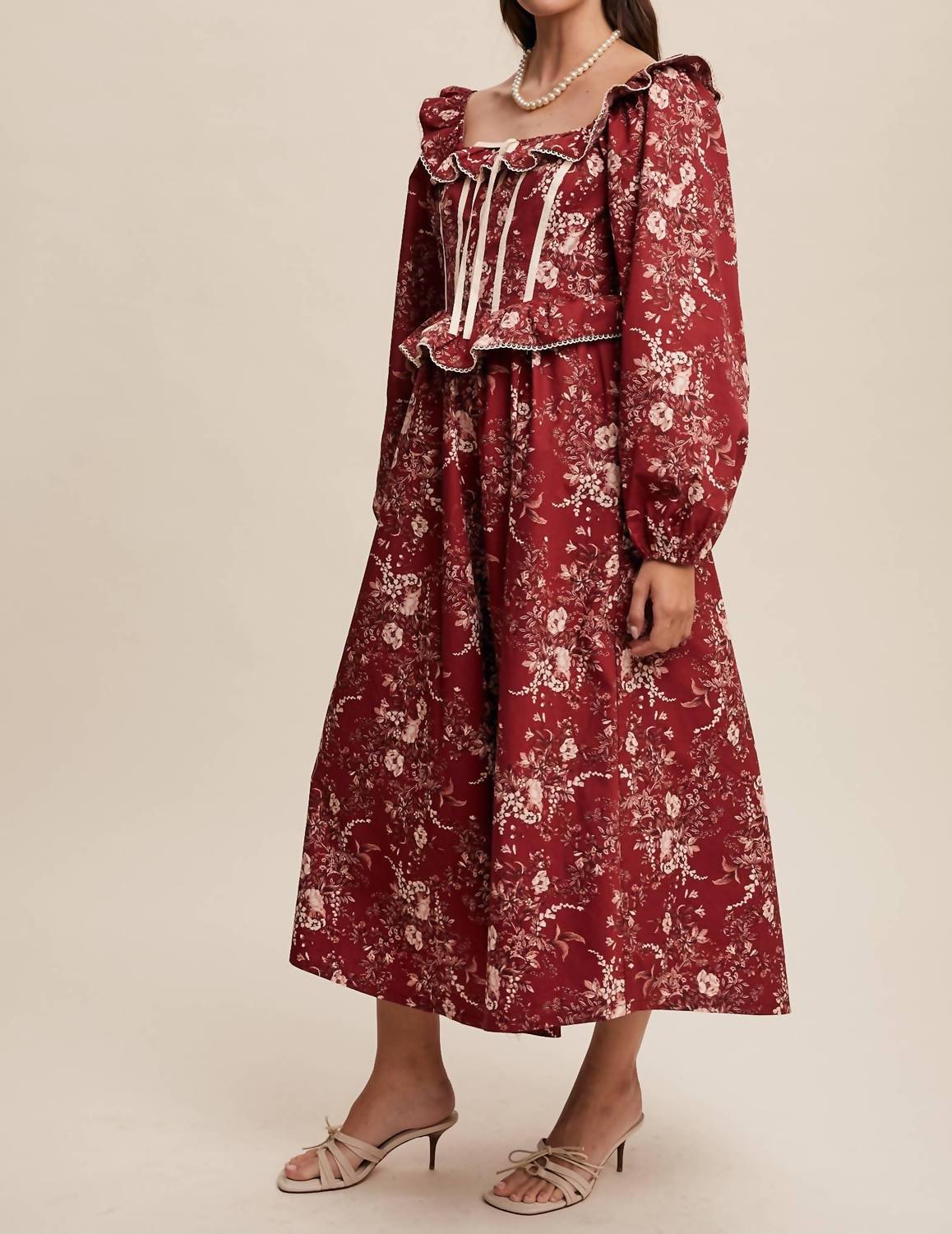 Listicle - Floral Corset Ruffle Midi Dress