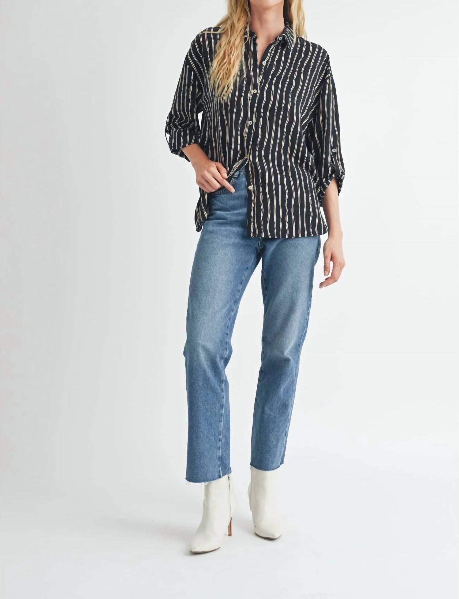 Fun 2 Fun - Kennie Striped Button Down Blouse