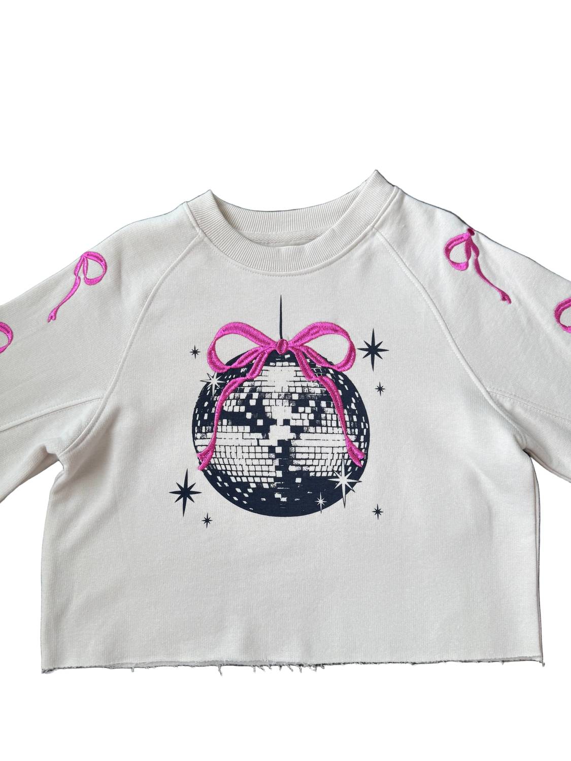 Paper Flower - Girl's Embroidered Bows & Disco Ball Sweatshirt