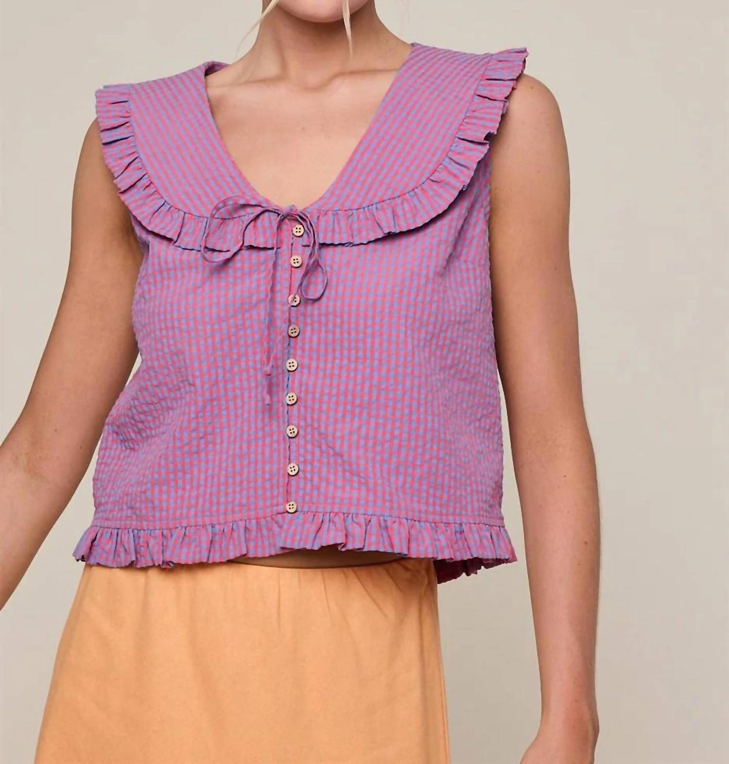 Wishlist - Ruffled Collar Plaid Blouse