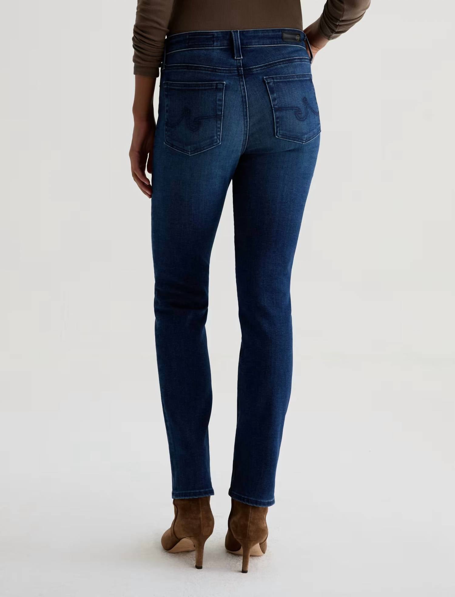 AG Jeans Mari Mid Rise Slim Straight Jeans in epilogue - women's jeans - detail view