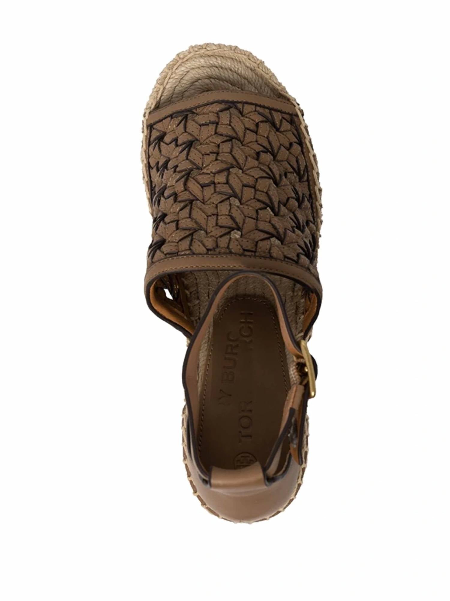 BASKETWEAVE CALFSKIN WEDGE ESPADRILLE SANDAL