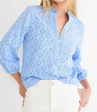 Nic + Zoe - Knit Eyelet Ruffle Neck Top