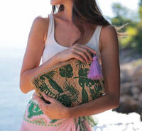 Shiraleah Women's Allegra Tropical Zip Cosmetic Pouch in green tan - women's bag - alternate view