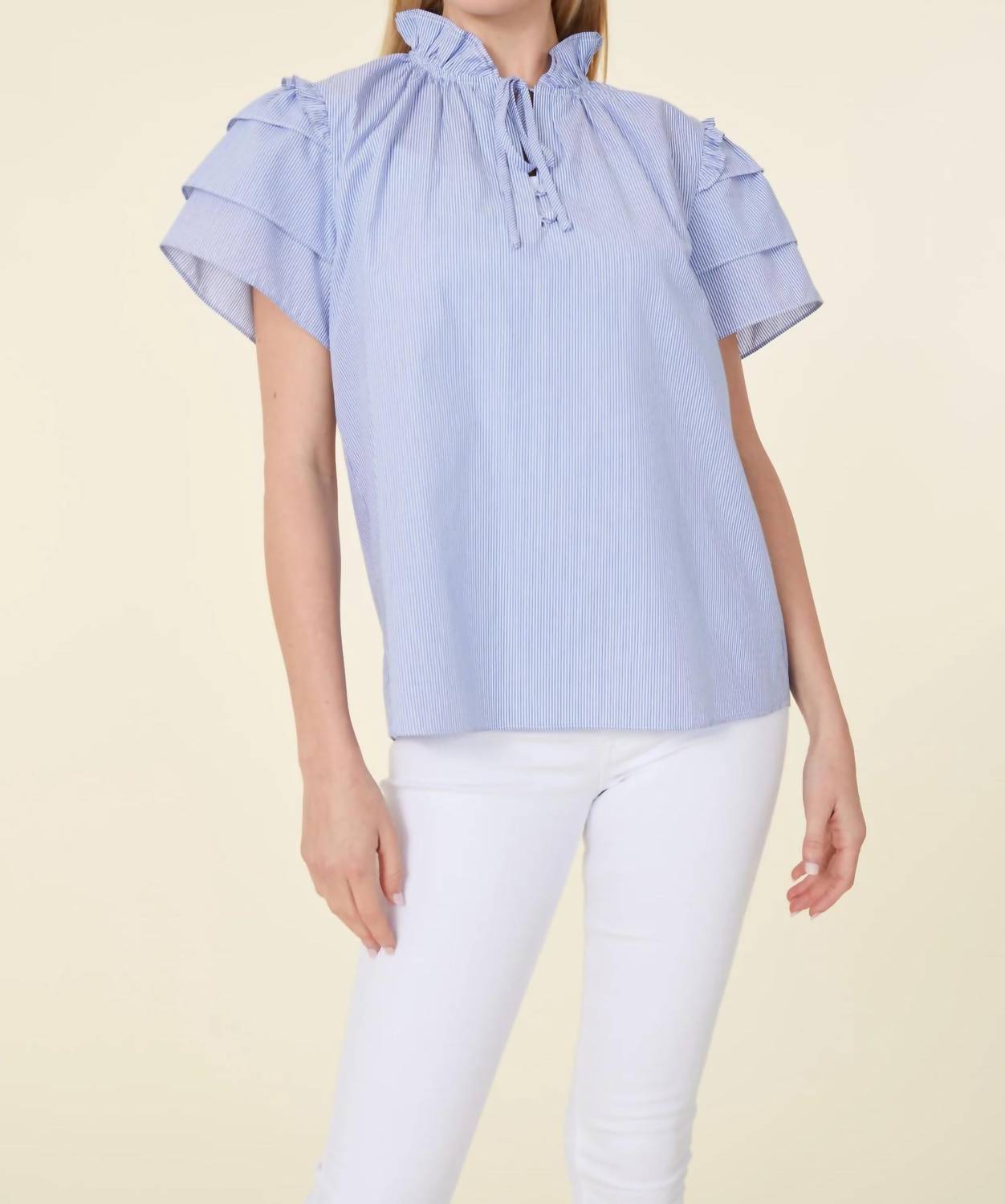 Dolce Cabo - Stripe Flutter Sleeve Top