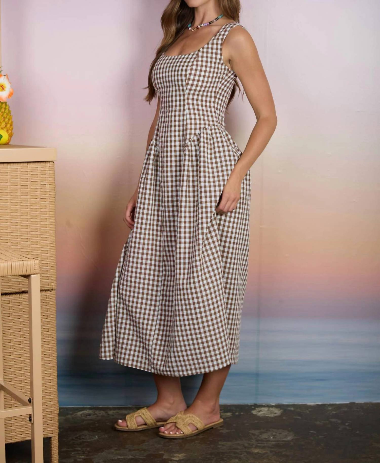 Blu Pepper - Poppy Plaid Basque Waist Midi Dress