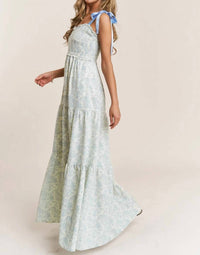 J.Nna - Floral Print Empire Neck Maxi Dress