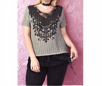Vocal Apparel - Ribbed Lace Rhinestone Top - Plus