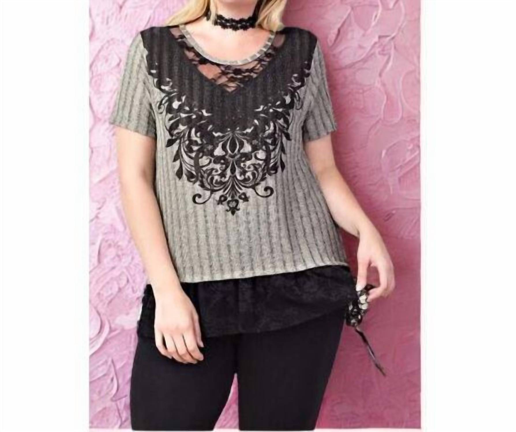 Vocal Apparel - Ribbed Lace Rhinestone Top - Plus