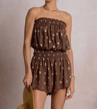 ELAN Strapless Romper in brown gold - women's pants
