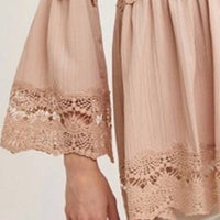 Bluivy - Lace Trimmed Bell Sleeve V-neck Blouse