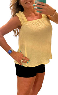 DAVI & DANI Sunlit Charm Babydoll Top in yellow - women's blouse