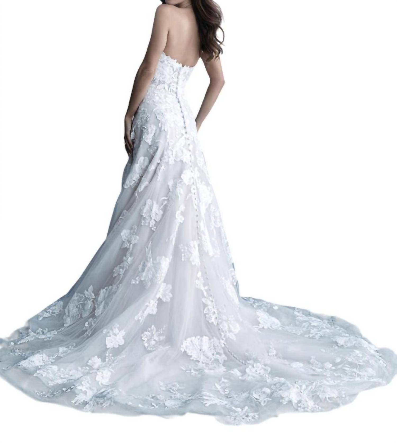 Allure Bridals - Strapless A-Line Wedding Gown with Floral Appliques