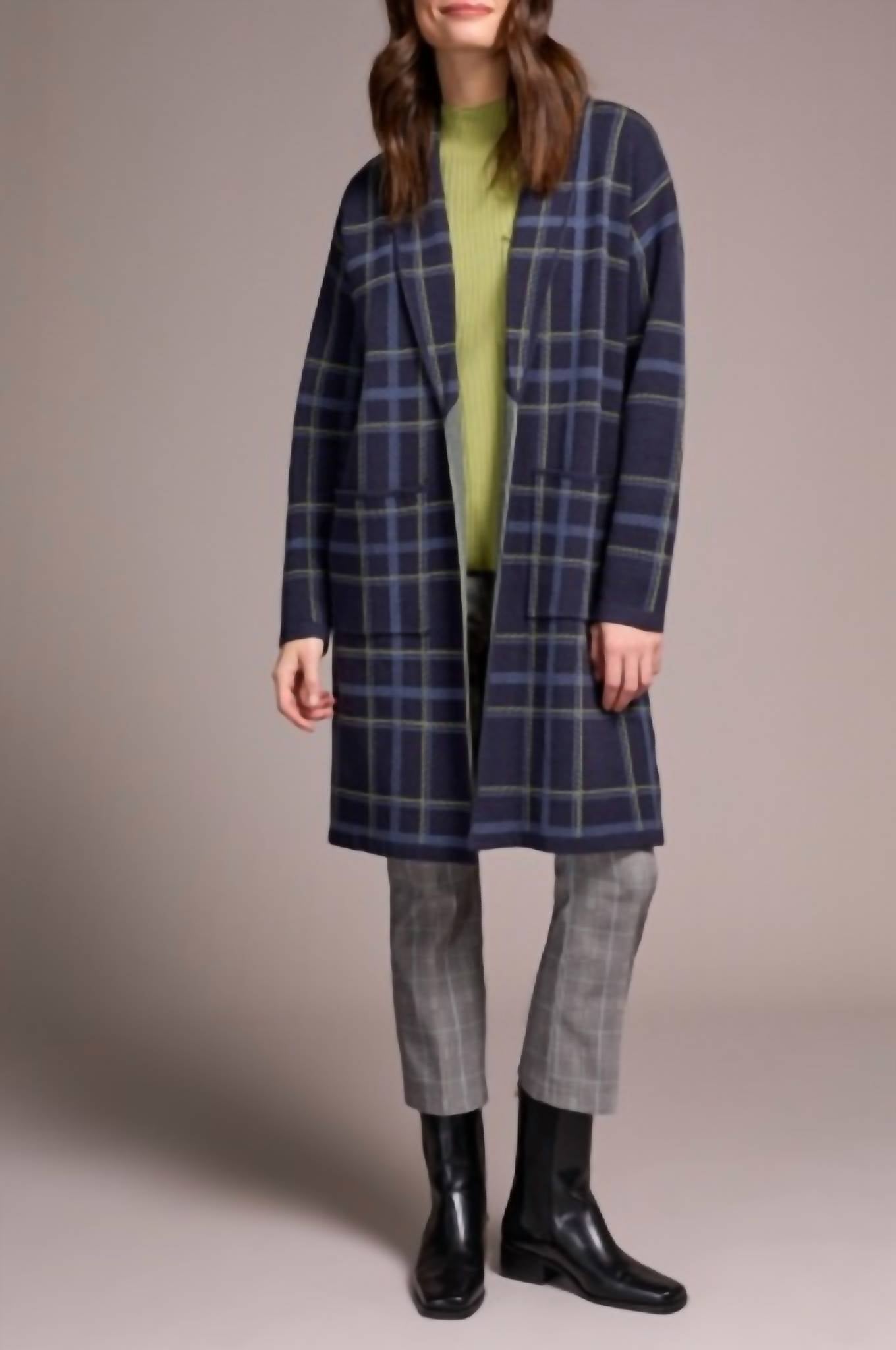 Tribal - Plaid Long Sleeve Coatigan Coatigan With Pockets