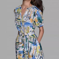 KARL LAGERFELD Printed Paris Scene Be Palace Dress in blue citrus green multi - women's dress - view 4