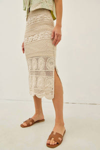 Idem Ditto - Floral Sheer Crochet Top And Skirt Set With Scallop Hem