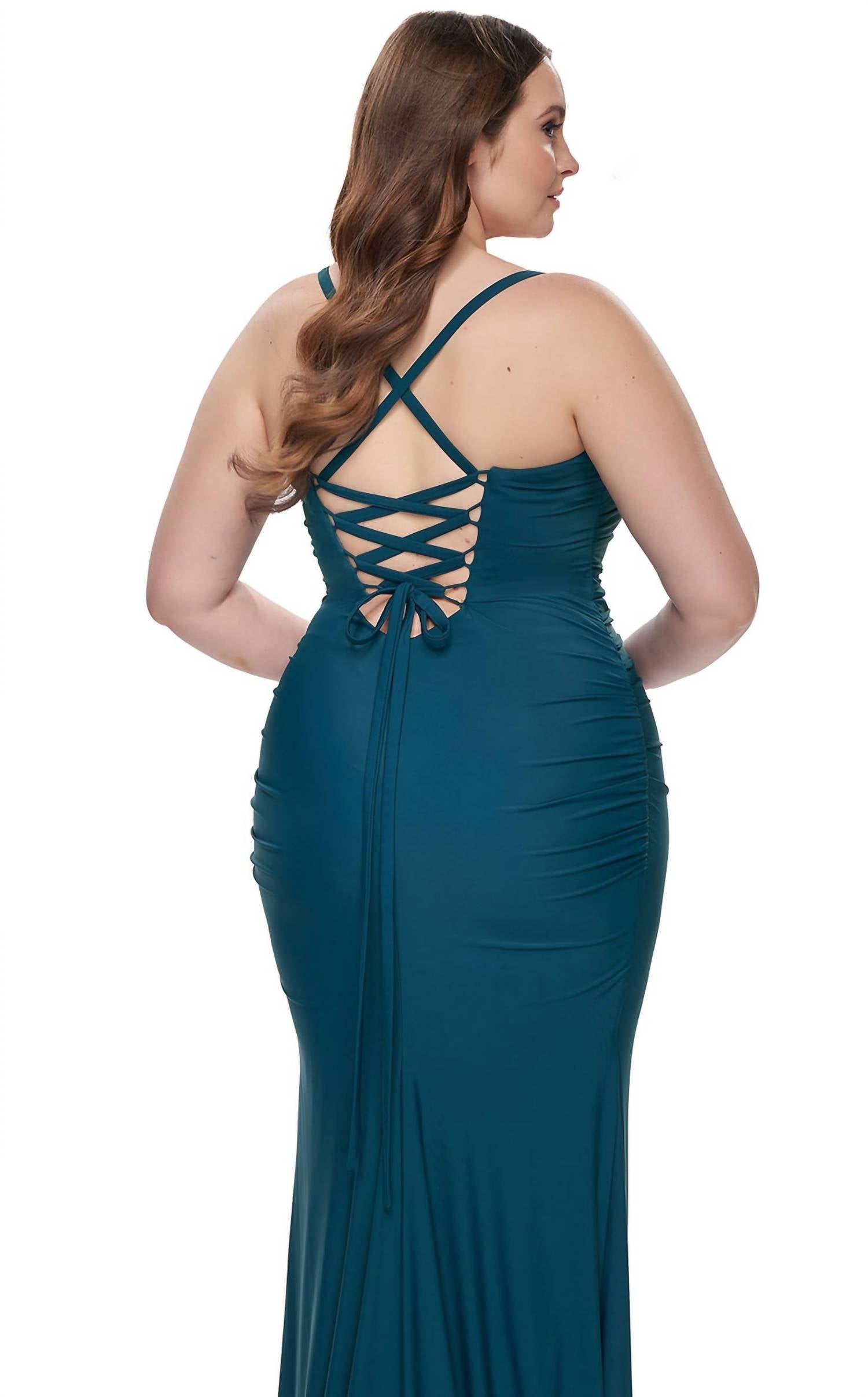 La Femme - Lace-up Long Prom Dress