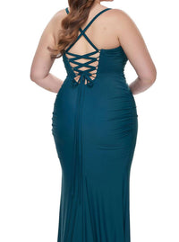 La Femme - Lace-up Long Prom Dress