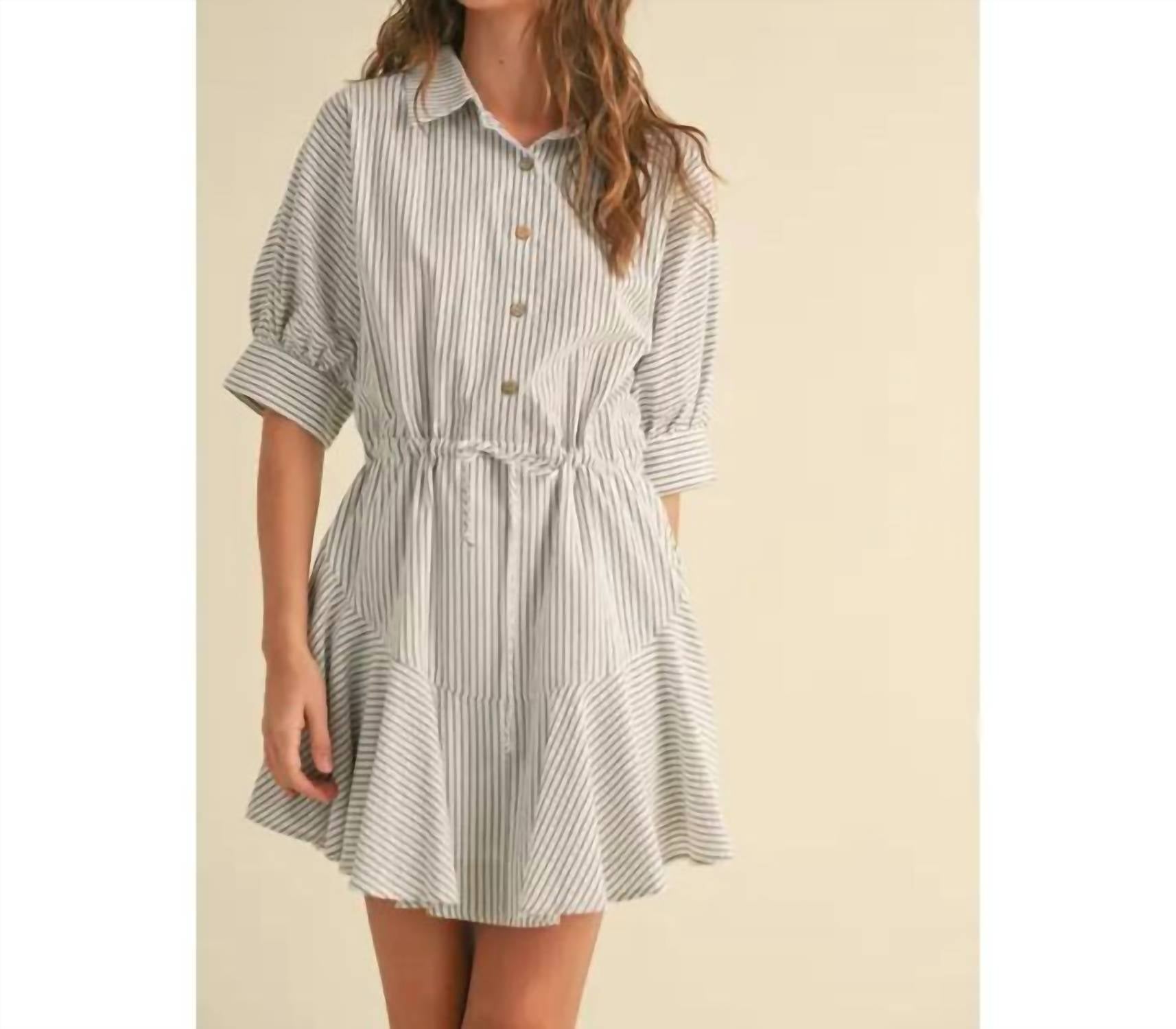 Miou Muse - Striped Pattern Button-Down Shirt Dress