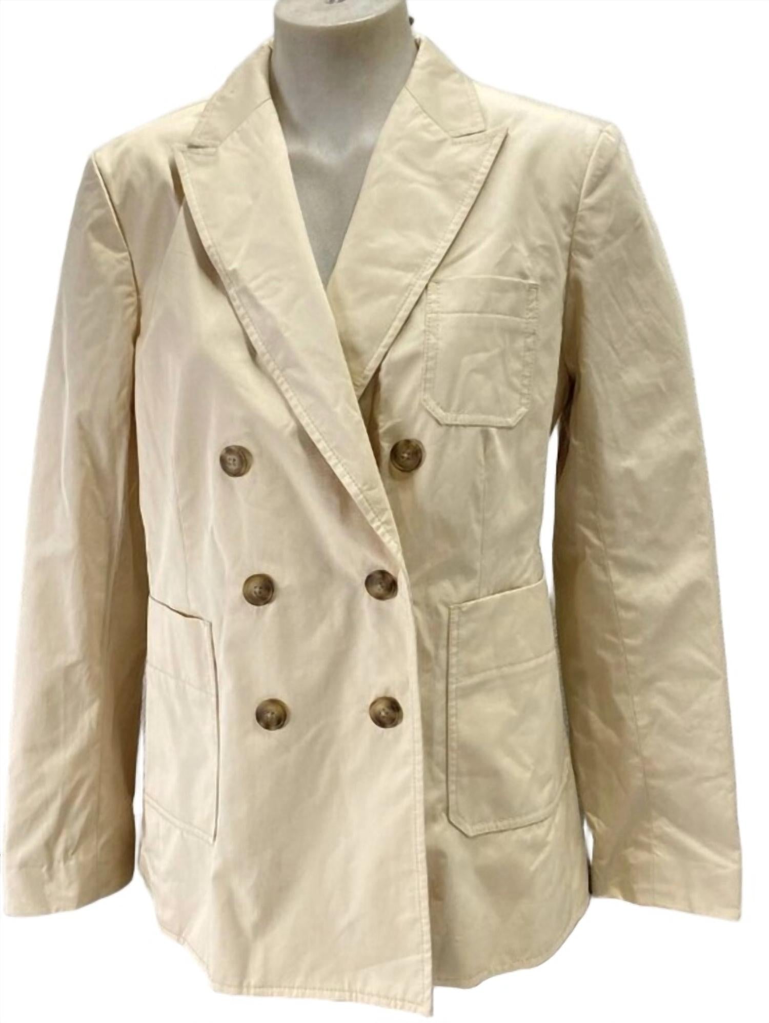 TORY BURCH Polished Poplin Double-breasted Jacket in palestone - women's jacket - detail view