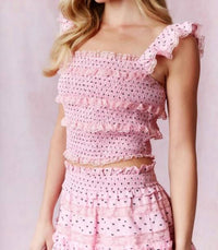Peach Love - Bow Print Scallop Lace Crop Top