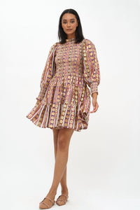 SMOCKED FLIRTY 3/4 SLEEVE DRESS