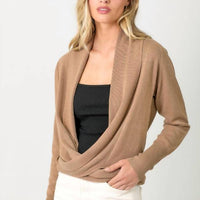 mystree Multiway Open Cardigan Sweater in latte - women's cardigan - alternate view