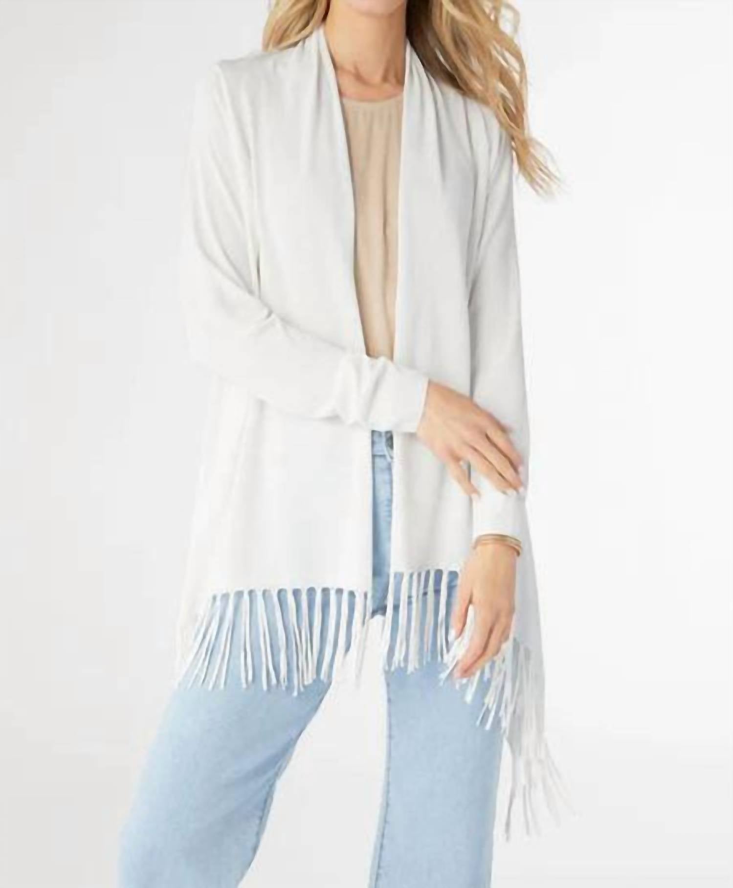 COCO + CARMEN Airweave Open Cardigan With Fringe in white - women's cardigan
