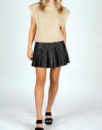 Sincerely Ours Ellis Pleated Faux Leather Skort in black - women's shorts