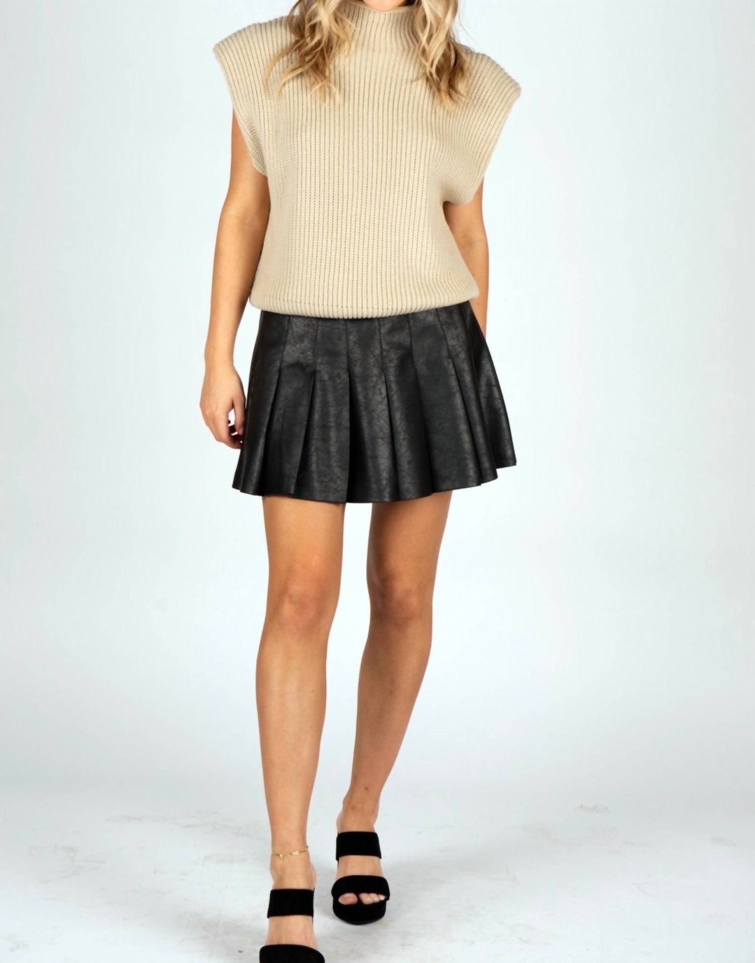 Sincerely Ours Ellis Pleated Faux Leather Skort in black - women's shorts