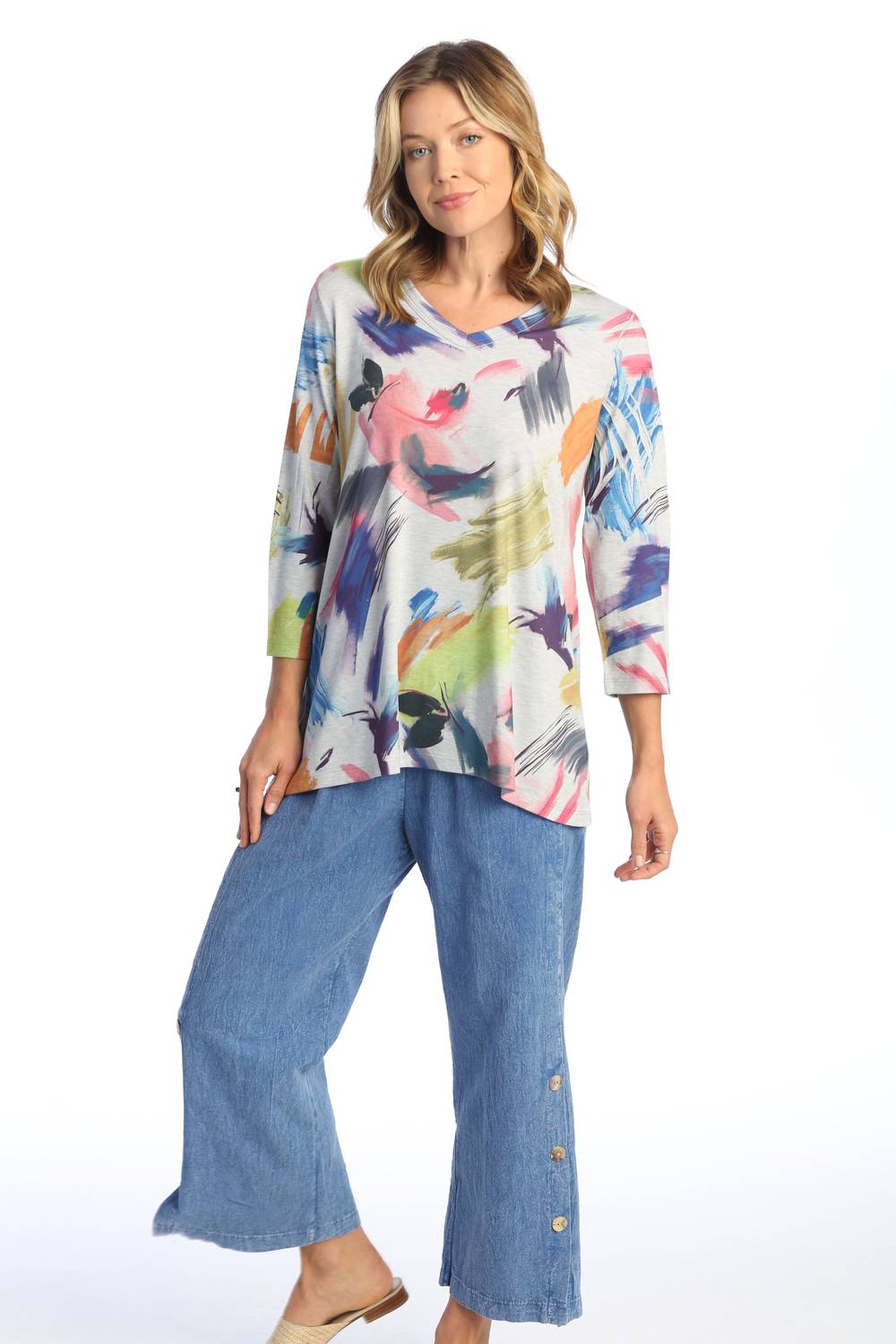 Jess & Jane - Women's Vernet V Neck High Low Tunic Top