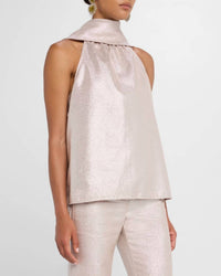 TOCCIN Hattie Sleeveless Tie Neck Top in rose - women's blouse - detail view