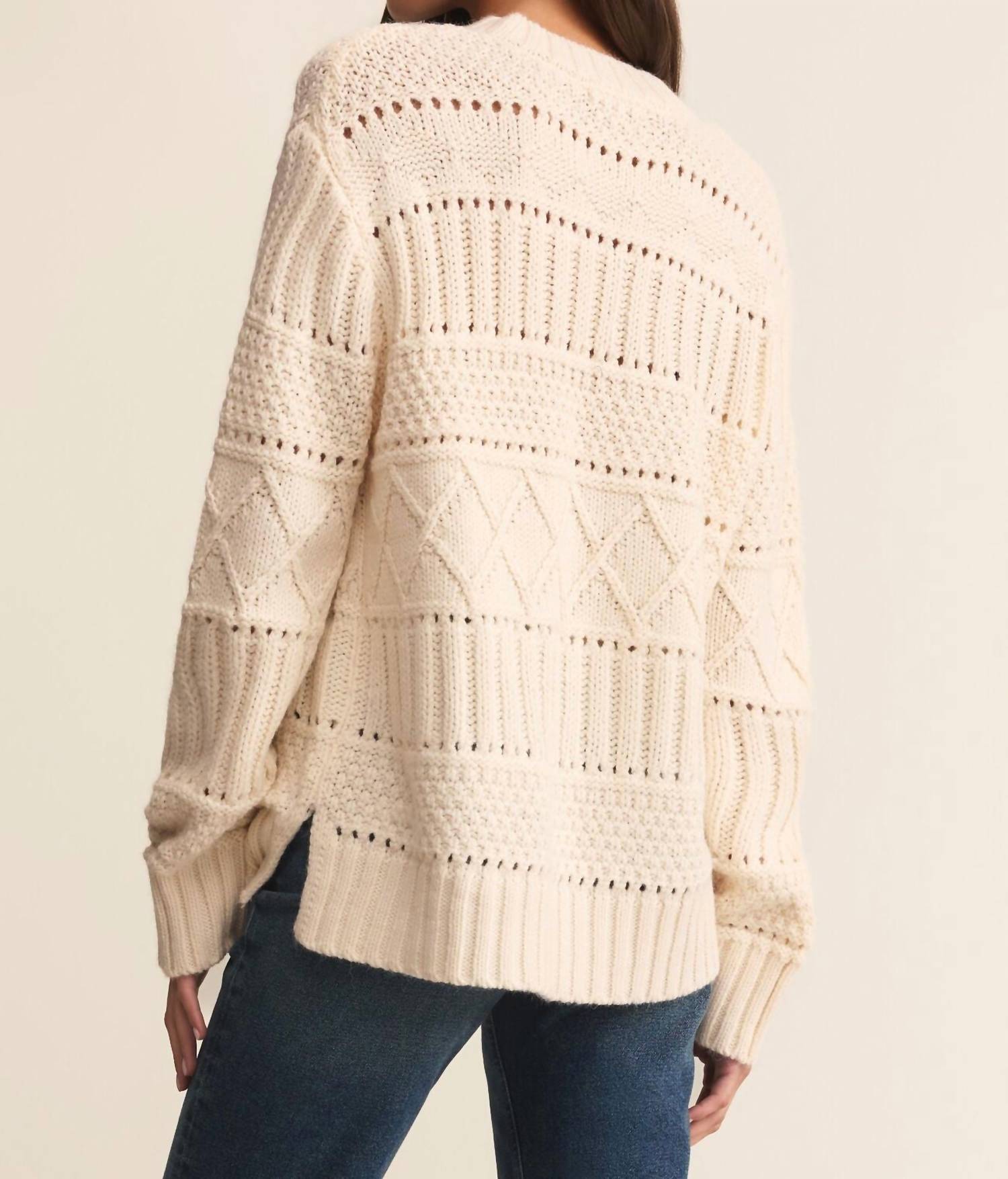 Z Supply Cento Cable Sweater in warm white 3 - women's sweater - alternate view