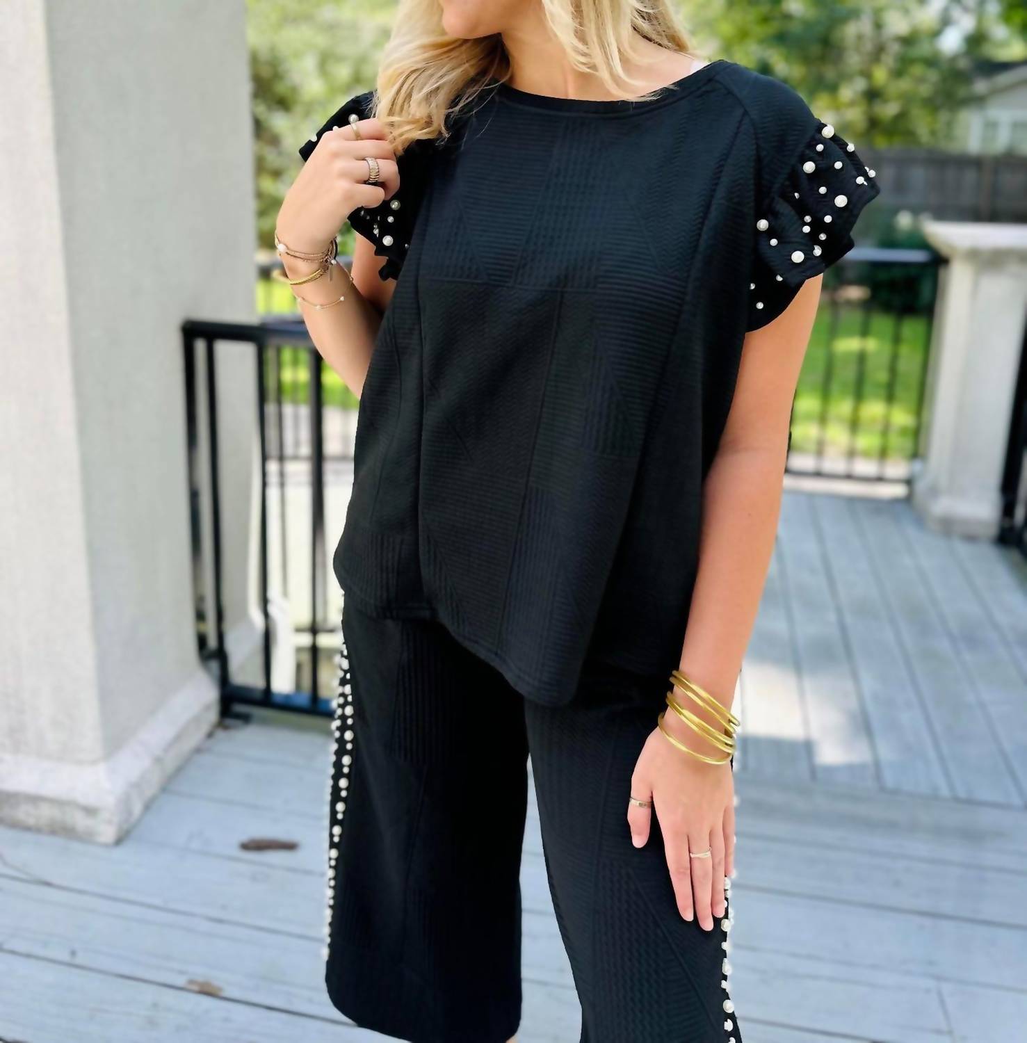 Umgee - KNIT JACQUARD PEARL DETAIL SET
