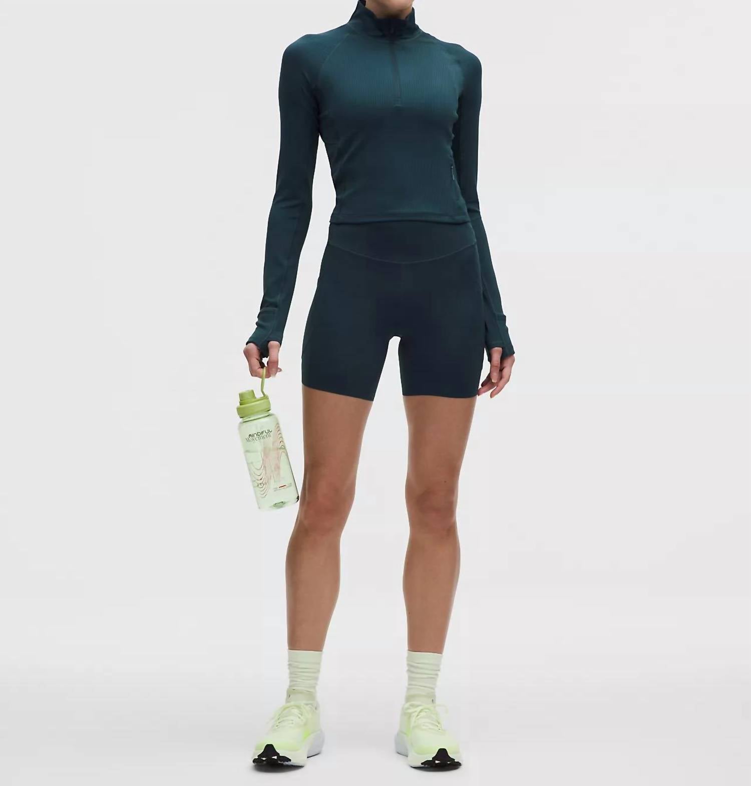 lululemon It's Rulu Ribbed Cropped Half Zip Sweatshirt in indochino blue - women's long sleeve top - detail view