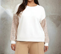 Karen Kane Sequin Sleeve Top - Plus in cream - women's long sleeve top - view 4