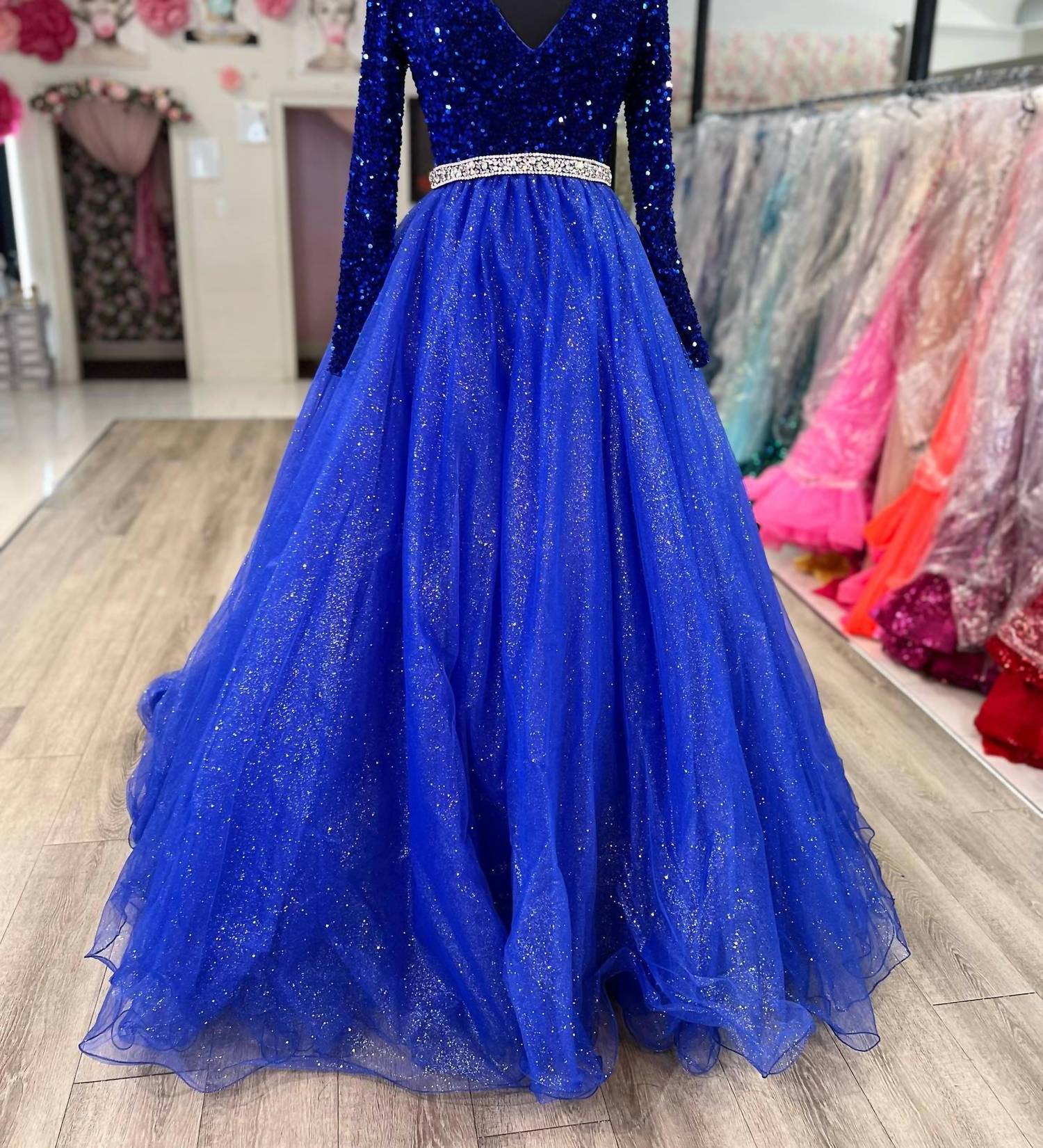 Ava Presley - Velvet Sequin Long Sleeved Ball Gown