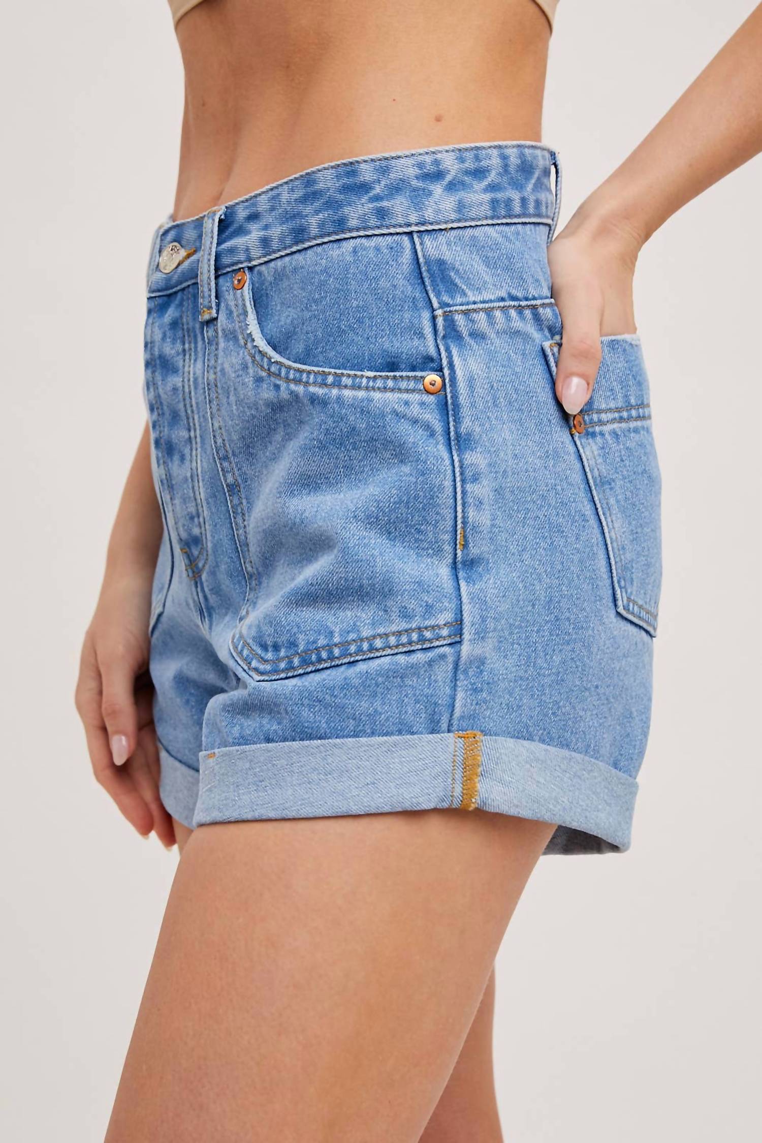 Bluivy - WESTERN POCKET ROLLED HEM DENIM SHORTS