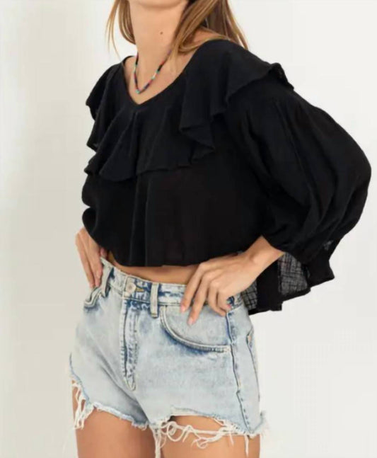 Hyfve - Sweetie Ruffled Three Quarter Sleeve Crop Top