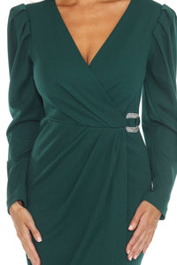 Joseph Ribkoff - Pleated Embellished Faux Wrap Sheath Dress