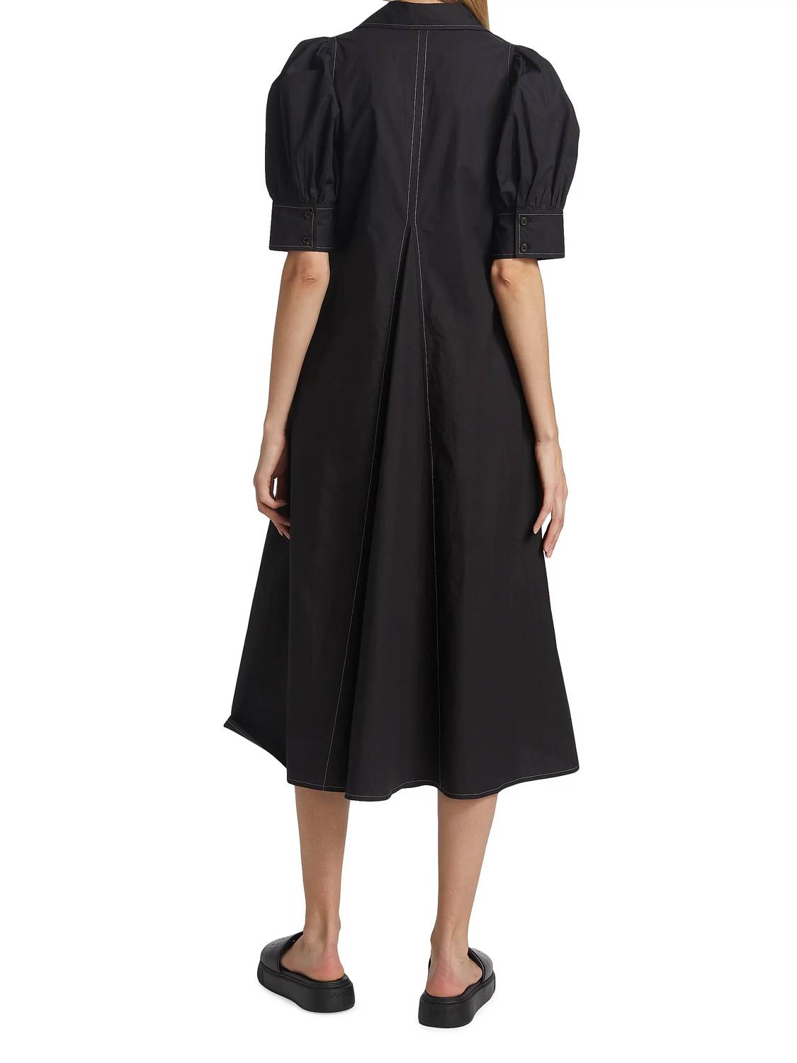 Ganni - Cotton Poplin V-neck Midi Dress
