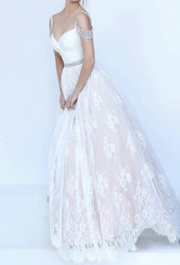 Sherri Hill Lace Ball Gown in ivory - women's dress - detail view