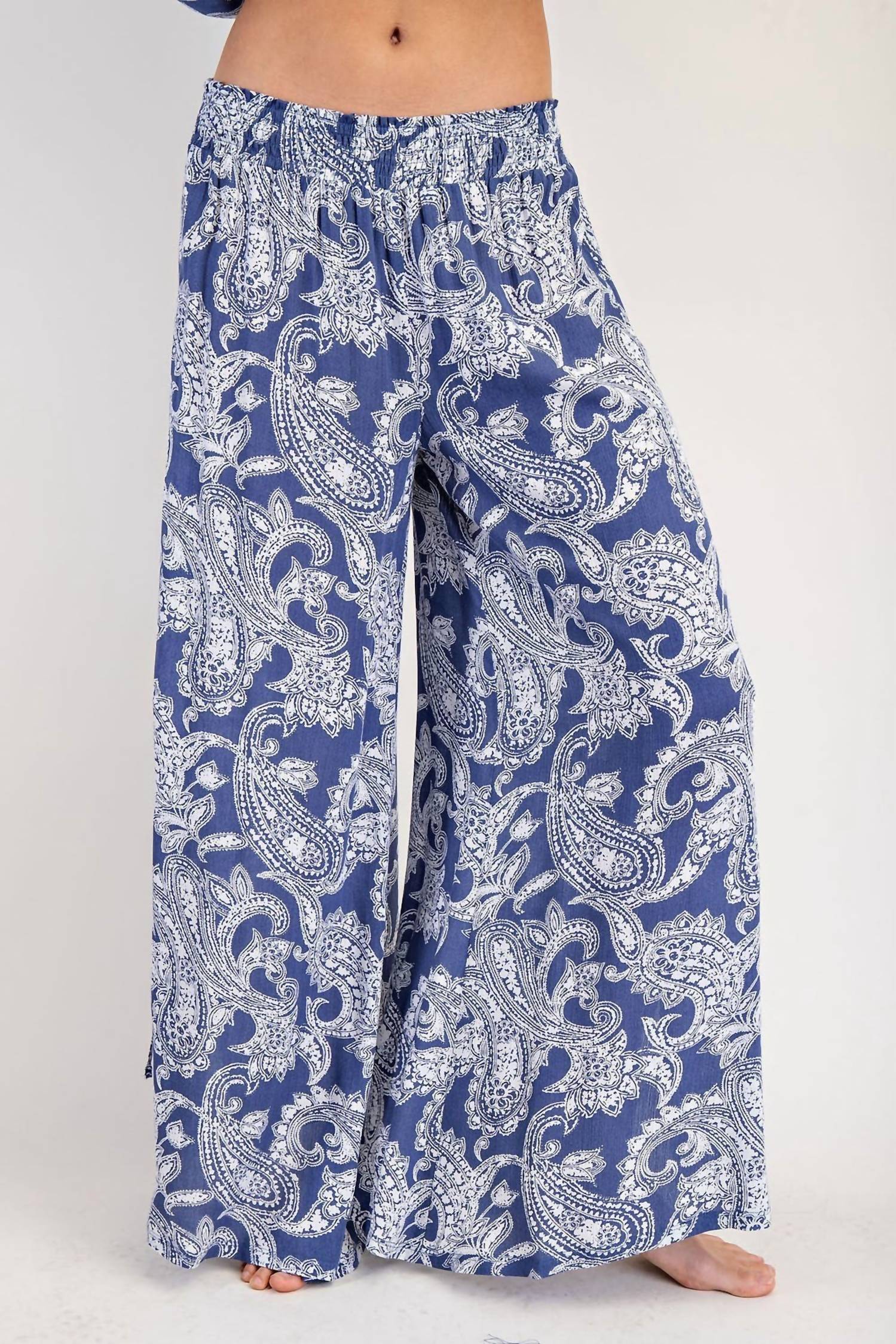 Ee:Some - Paisley Printed Side Tie Wide Leg Pants