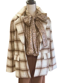 ALLIE ROSE Womne's Plaid Coat in white brown - women's jacket
