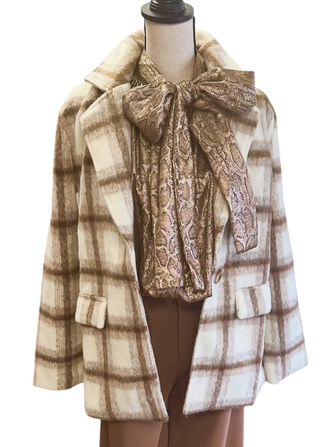 ALLIE ROSE Womne's Plaid Coat in white brown - women's jacket